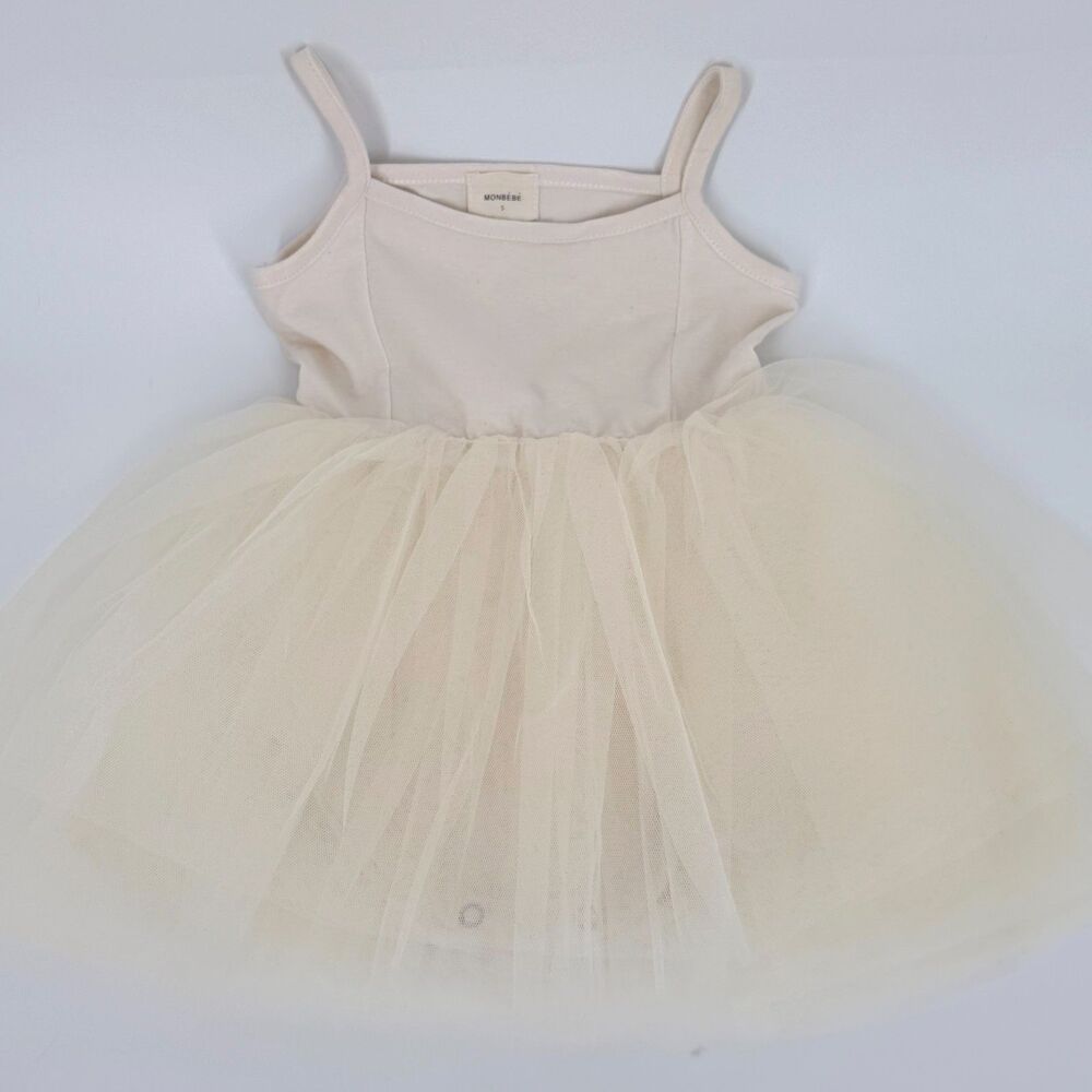 Monbebe Tank Dress Baby Girl Size S 3-6M Beige Tutu Playsuit One Piece Romper